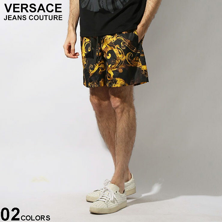 Rakuten - VERSACE JEANS COUTURE (ヴェルサーチェ ジーンズ クチュール) ウォーターカラー ウエストコード 前閉じ ショートパンツ VC76GAD115 ブランド メンズ 男性 ボトムス