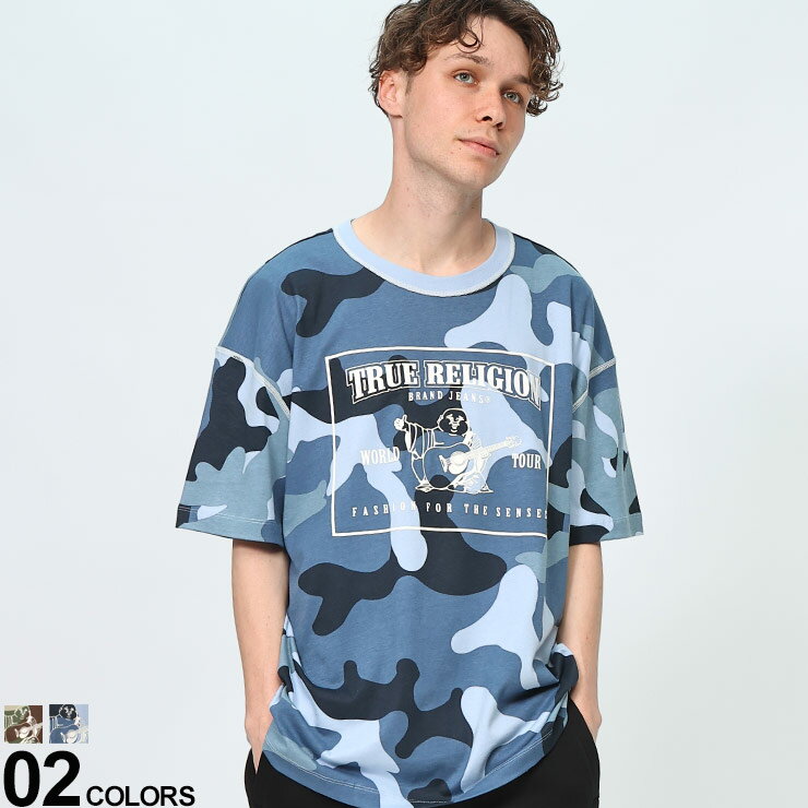 TRUE RELIGION (トゥルーレリジョン) カモフラ BOXロゴ ドロプショルダー クルーネック 半袖 Tシャツ 107929 メンズ 男性 トップス シャツ Tシャツ クルー 半袖