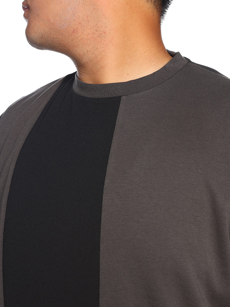 B＆T CLUB (ビーアンドティークラブ) カットジョーゼット 切替 5分袖 Tシャツ×無地 タンクトップ アンサンブル BTTS2407 大きいサイズ メンズ トップス インナー付き セット 2枚セット