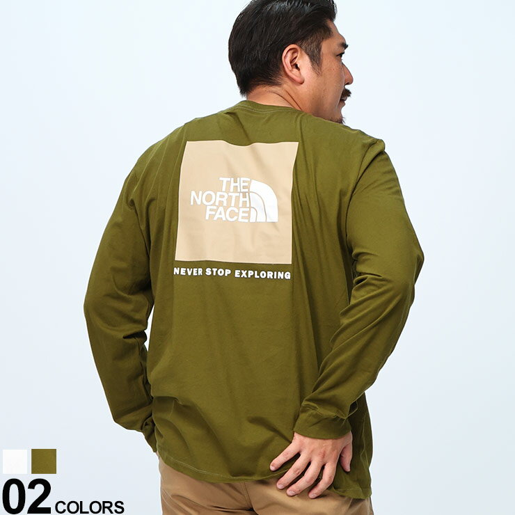 Rakuten - THE NORTH FACE ザ ノースフェイス 長袖 Tシャツ 大きいサイズ メンズ 1XL 2XL 3XL バックプリント クルーネック Box NSE Tee トップス ロンT プリント ホワイト フォレストオリーブ