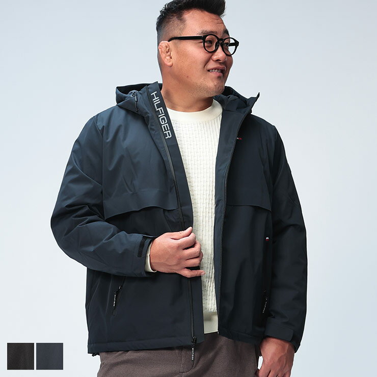 中綿 ジャケット 1XL 2XL フード ショートアウター 襟ロゴ プリント TOMMY HILFIGER トミーヒルフィガー フルジップ アウター ブルゾン フード 防寒 秋冬 大きいサイズ メンズ