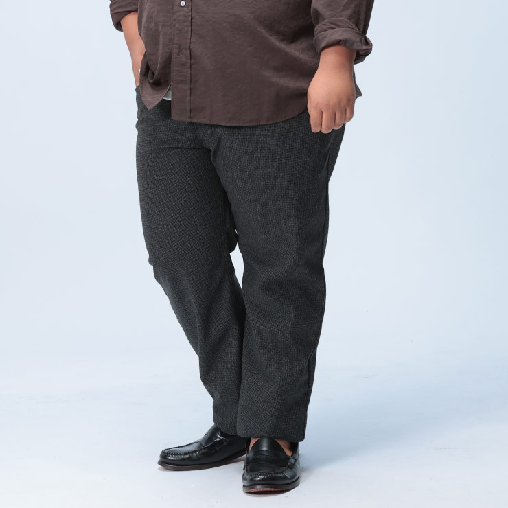 エドウィン ジップフライ パンツ 裏フリース 千鳥柄 403 WILD FIRE レギュラーストレート ボトムス ロングパンツ 裏起毛 秋冬 36インチ ダークグレー EDWIN エドウイン 大きいサイズ メンズ サカゼン E403WF-376