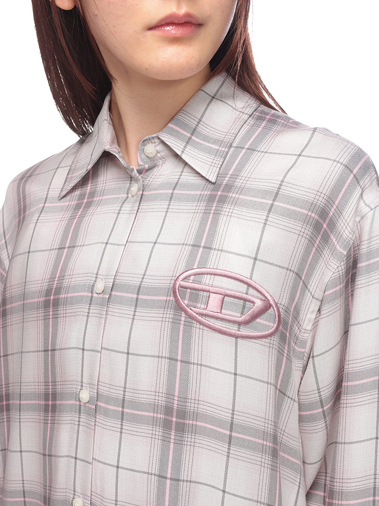 ディーゼル DIESEL 胸ロゴ チェック柄 シャツワンピース DSLA168360HQAN ブランド レディース トップス ワンピース シャツ チェック ロング 長袖