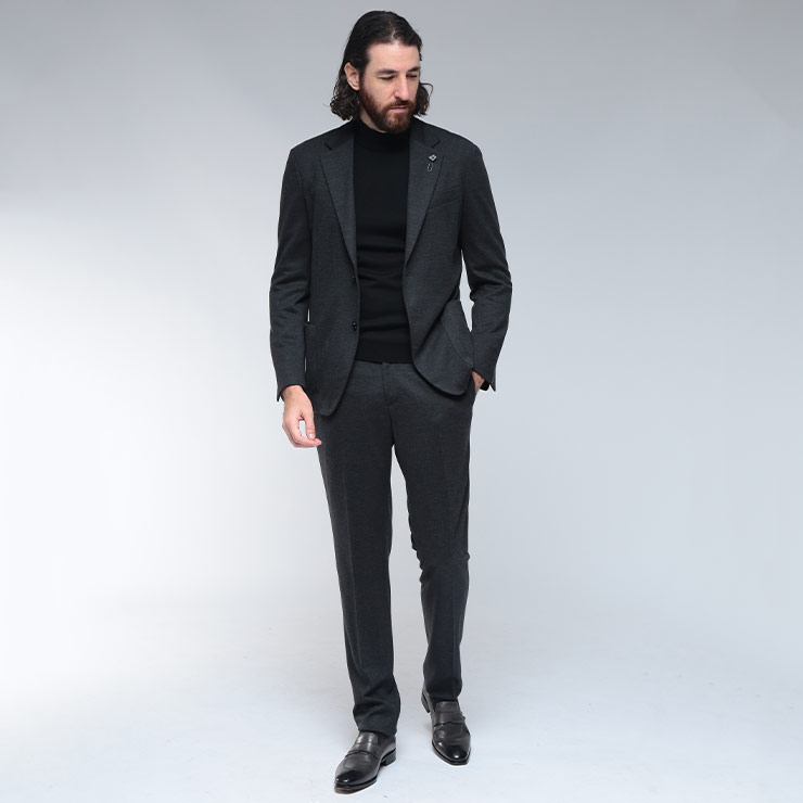 ラルディーニ スーツ セットアップ LARDINI メンズ ストレッチ 無地 シングル ノータック ジャージ ニットスーツ JERSEY S,120 LD149...