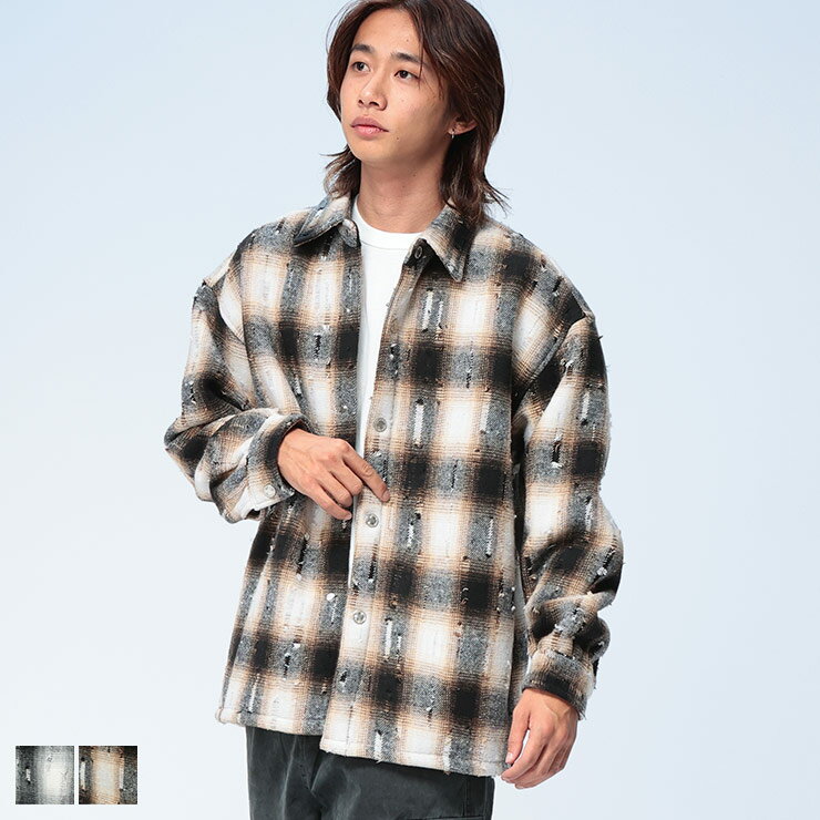 乐天商城 - WOODENDOLL (ウッディンドール) 裏ボア クラッシュ オンブレチェック柄 ジャケット WD25AW011 メンズ 男性 トップス アウター ジャケット ブルゾン ダメージ チェック 秋 冬