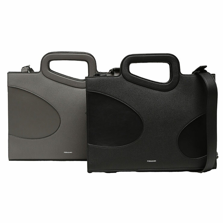 サルヴァトーレフェラガモ バッグ メンズ Salvatore Ferragamo ロゴ レザー ブリーフケース 2WAY ショルダー バッグ FG241314 ブランド 鞄 ブラック グレー プレゼント ギフト