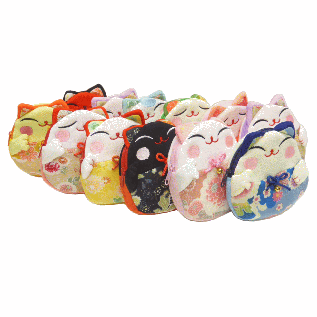 開運間違いなし♪和柄ちりめんがアクセント招き猫デザイン小物入れ【招喜屋】