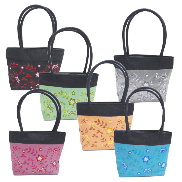 丁寧な縫製と可愛い刺繍が魅力のベトナム雑貨とにかく花柄の刺繍が上品で可愛い！！！お花模様の刺繍がとっても可愛いトートバッグ　ハンドバッグ【endsale_18】