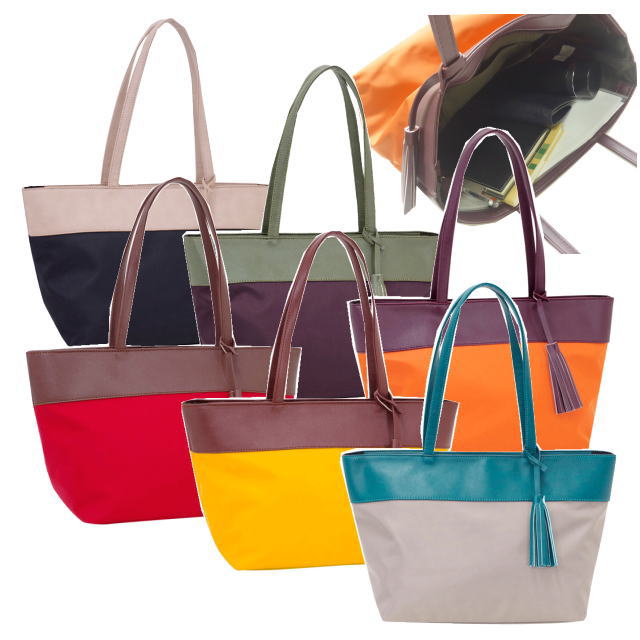鮮やかな2色使いのバイカラーカラフルな色合いが印象的♪重さも軽くて大容量！！これからの時期におススメ！！普段使いから通勤・通学までバイカラーカラフルトートバッグ　ハンドバッグ　ショルダーバッグ