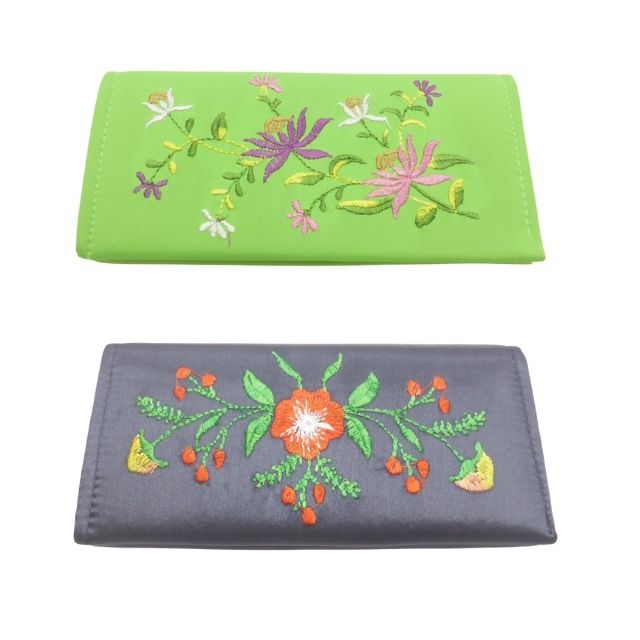 アジアンテイスト雑貨ベトナム刺繍が個性的で可愛い仕上がりお札　小銭収納OKベトナム刺繍折りたたみ長財布　2つ折り財布　パース　ウォレット