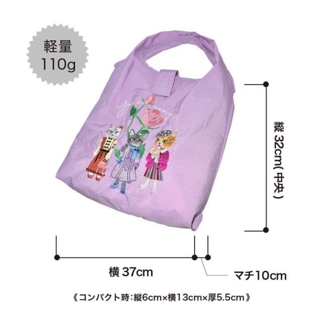 折りたたみ　コンパクト　持ち運びエコバッグ　トートバッグ　ショッピングバッグ　サブバッグ　ワンショルダー上品　高級感　刺繍　ジャガードネコ　ねこ　猫　CAT刺繍ネコ柄トートバッグ　エコバッグ