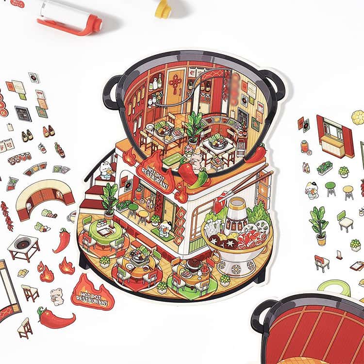 4枚セット 3D ハウスステッカー 3Dシール 3D 造景シール シーンシール 造景 シール ステッカー ストレス解消 グッズ 初心者 可愛い 趣味 癒し 手帳 3D 立体 シール diy 紙ミニチュア