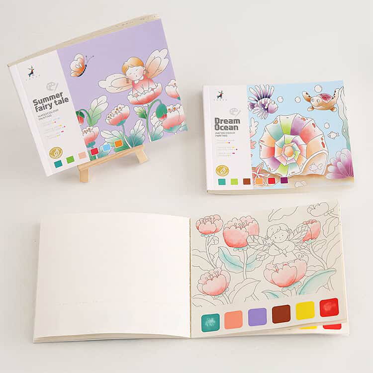 シーリングShop 楽天市場店の塗り絵本 水塗り絵 子供用 塗り絵 固形水彩付き 水彩画用紙 筆付き 絵画手工芸 カラーパレット付き 携帯便利 小学生 知育 創造力と色彩認識力を育み クリスマス プレゼント 誕生日｜アングル2
