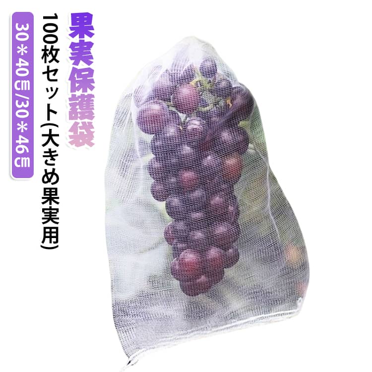 果実保護袋 100枚 100枚 小玉スイカ ネット 30＊45cm 果物袋 防虫ネット 野菜 果実保護 巾着結び メッシュバッグ 果物 果物保護ネット 大きい 穴極細 害虫鳥避け メロン パパイヤ 防虫 防鳥ネット 通気性 光通過 家庭菜園用 栽培用