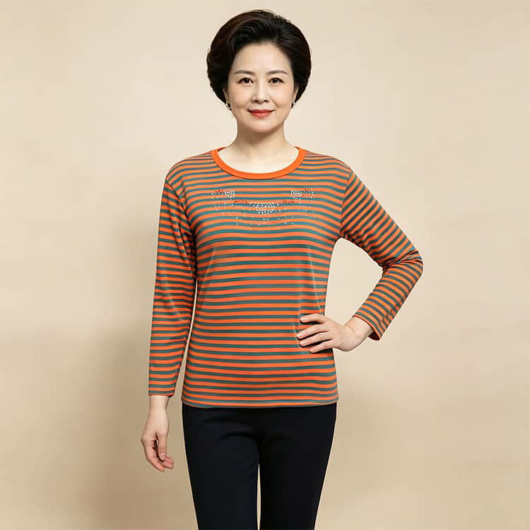 婦人服 長袖Tシャツ レディース ボーダー柄 クルーネック 春 ミセス シニアファッション 敬老の日 秋冬 肌着 トップス 丸首 インナーシャツ 大きいサイズ 普段着 通院 60代 70代 80代 90代 インナーウェア 綿 tシャツ カットソー シニアファッション プレゼント ギフト m-si-ring-10011031 シーリングShop 楽天市場店 サンプル画像2