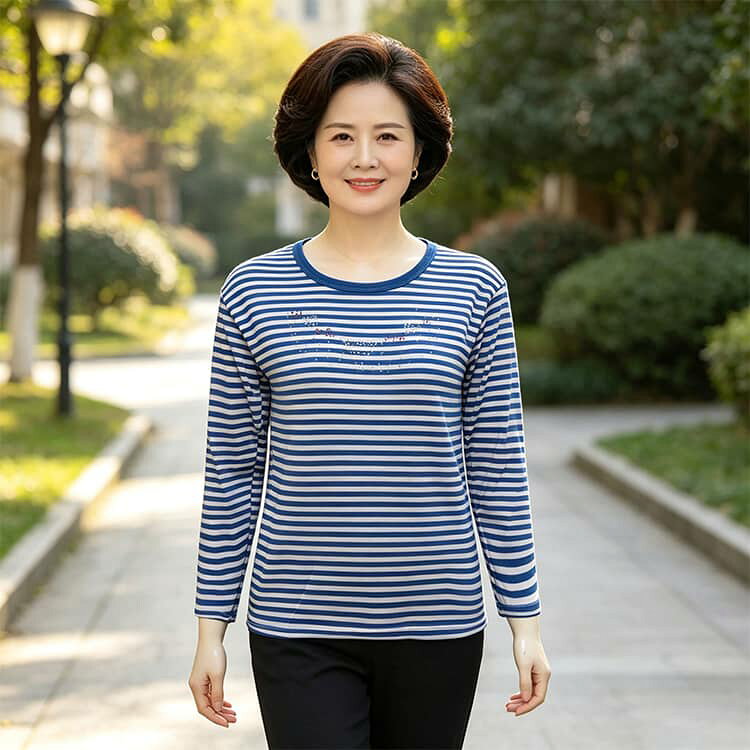 婦人服 長袖Tシャツ レディース ボーダー柄 クルーネック 春 ミセス シニアファッション 敬老の日 秋冬 肌着 トップス 丸首 インナーシャツ 大きいサイズ 普段着 通院 60代 70代 80代 90代 インナーウェア 綿 tシャツ カットソー シニアファッション プレゼント ギフト m-si-ring-10011031 シーリングShop 楽天市場店 サンプル画像3