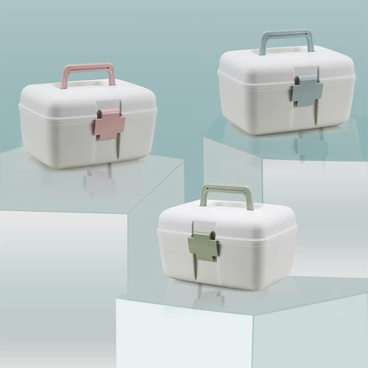 薬箱 救急箱 救急ケース 可愛い オシャレ 小型 持ち運び くすみカラー 収納ボックス コンパクト サイズ ロック機能付き トレー付き 2段収納 重なる 持ち手収納 収納ケース