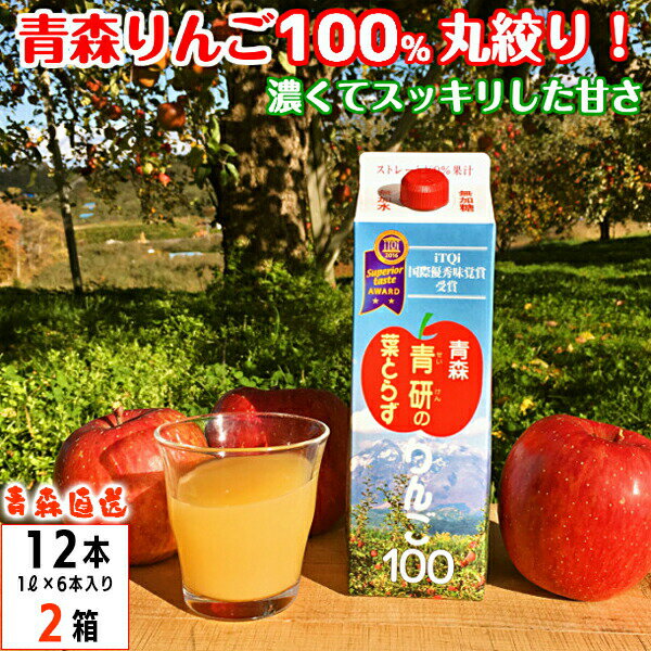 りんごジュース 青研の葉とらずりんごジュース はとらずりんごじゅーす ハトラズリンゴジュース 1000ml 6本入 2ケース 青森県産 青研 ストレート100%果汁 無添加 リンゴジュース 送料無料 お中元のサムネイル
