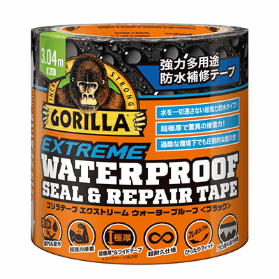 Rakuten - KURE　ゴリラテープ　エクストリーム　ウォータープルーフブラック　No1782101.6mm×3.04m×厚さ0.86mmGorilla Extreme Waterproof Seal＆Repair Tape