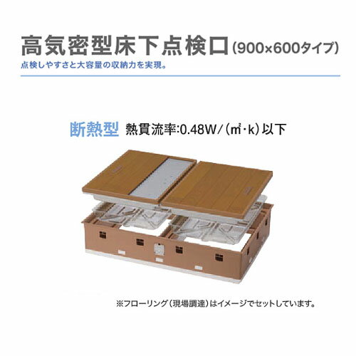 ■断熱型 ■床開口寸法：560×820mm ■フローリング切断寸法：382×532mm(2枚) 【セット内容】 ■点検口(蓋部材・枠)900×600タイプ　1台 ■(蓋部材)450×600タイプ　2台 ■スライドコア　15コ ■キャップ　1...