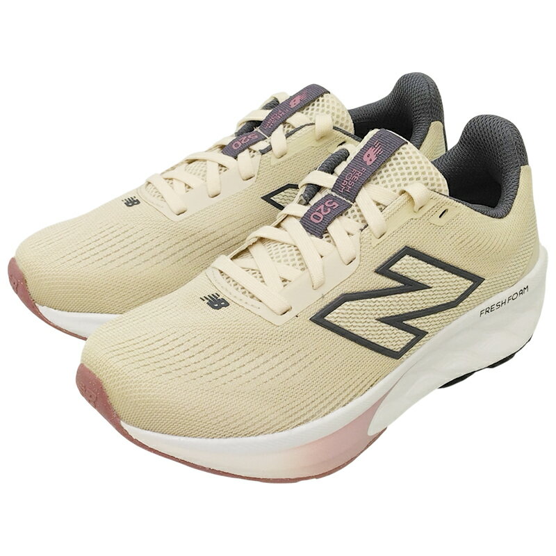 Rakuten - NEW BALANCE ニューバランス FRESH FOAM 520 V9 レディース ジュニア ローカットスニーカー ベージュ/ピンク(7J8) ランニングシューズ ジョギング ウォーキング 運動靴 カジュアルシューズ 紐靴 フィットネス 軽量 運動 Dワイズ W520