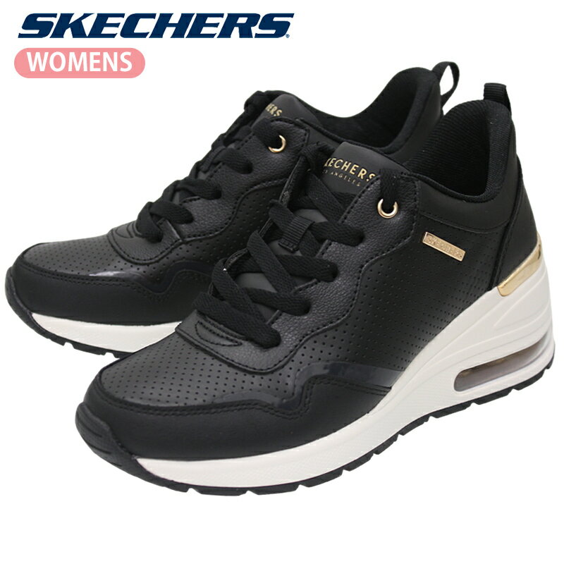 【5月は全品P10倍 要エントリー】SKECHERS スケッチャーズ MILLION AIR-HOTTER AIR レディース ダッドシューズ スニーカー レースアップ ウェッジソール カジュアル 6.5cmヒール クッション性 快適な履き心地 ブラック ミリオン エア ホッター エア 155399