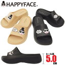 HAPPY FACE 厚底サンダル レディース スライドサンダル スポーティ 前開き 5cmヒール 軽量 EMMA ハッピーフェイス ブラック ベージュ 110...