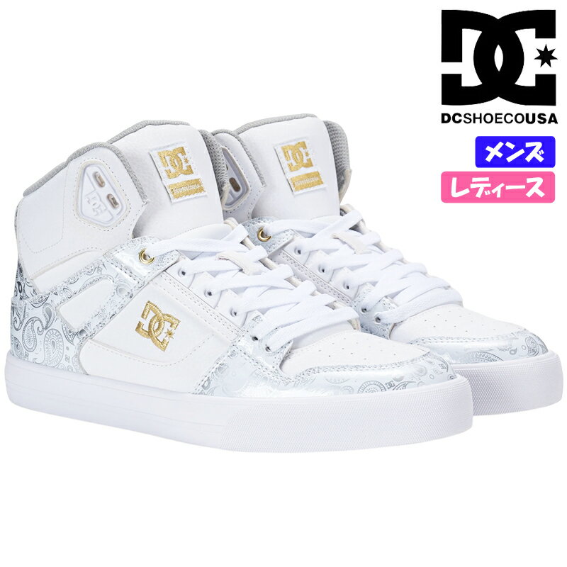 DC SHOES ディーシー PURE HIGH-TOP SE SN レディース メンズ ユニセックス ハイカットスニーカー 紐靴 ストリート カジュアル スケボーシューズ ペイズリー柄 2026年春夏モデル ピュアハイトップ ホワイト/ゴールド(WG3) DM261303