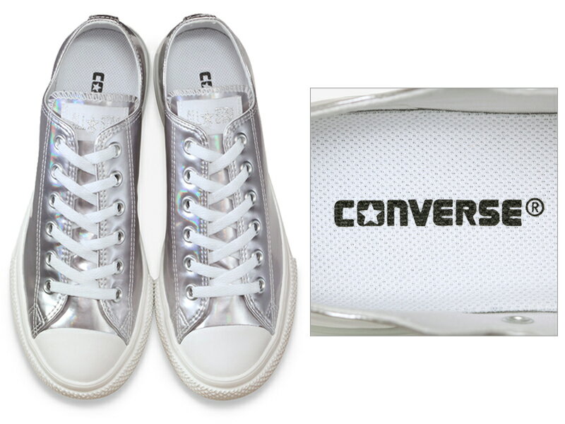 【9月はエントリーで全品P10倍】CONVERSE コンバース ALL STAR LIGHT PLTS HOLOGRAM OX レディース ジュニア ローカットスニーカー シルバー/ブラック チャックテイラー 軽量 レースアップ 紐靴 虹色 光沢 厚底 カジュアル オールスター ライト PLTS ホログラム OX