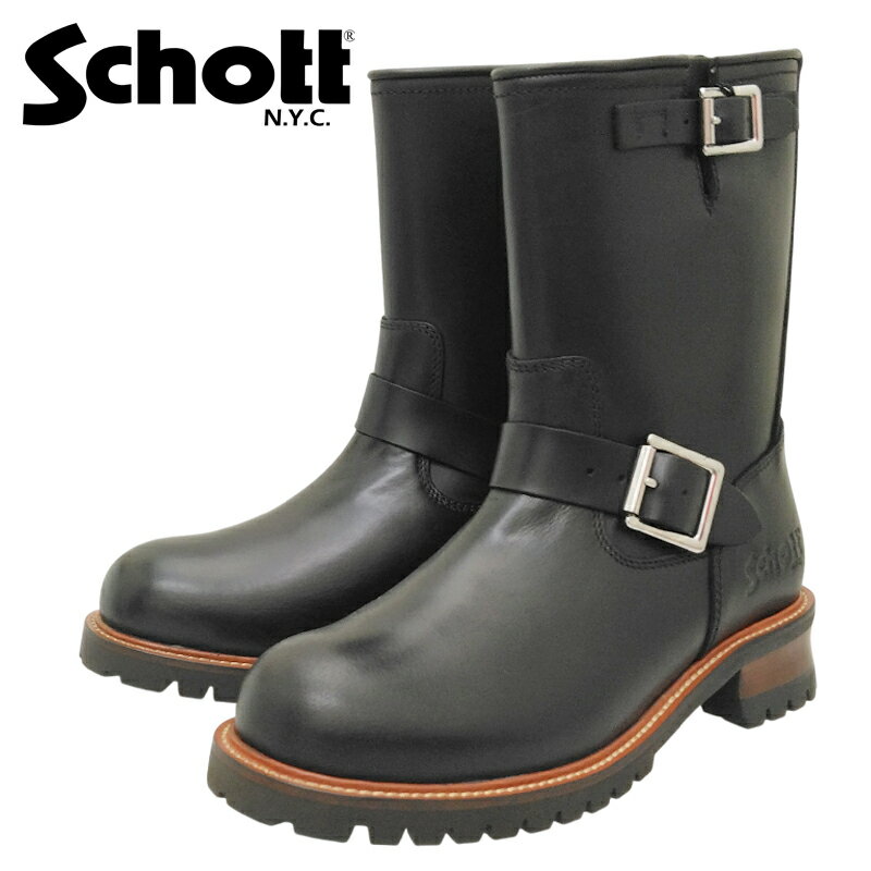 Schott ショット エンジニアロングブーツ メンズ men's シロング丈 革製品 タンクソール ブラック BLACK S28001
