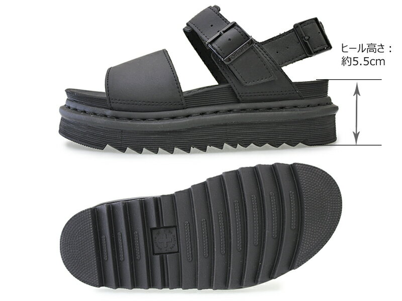 【Dr.Martens】ドクターマーチン VOSS STRAP SANDAL チルトン ヴォス ストラップサンダル 23802001 BLACK ブラック レディース/レザーシューズ/ZEBRILUS/2本ベルト/シャークソール/厚底/Y字ストラップ/太ベルト/HYDRO LEATHER/黒/人気/【20%OFF】【送料無料】