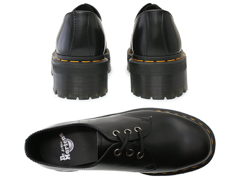 Dr.Martens ドクターマーチン 1461 QUAD 3EYE SHOE 1461 クアッド 3アイシューズ レディース メンズ ユニセックス レザーシューズ 本革 革靴 3ホール Airwair 光沢 厚底 イエローステッチ BLACK ブラック 25567001