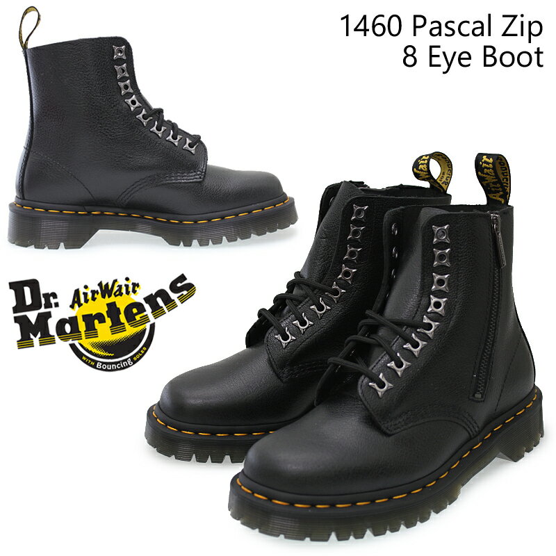 【Dr.Martens】ドクターマーチン 1460 PASCAL ZIP 8EYE BOOT 8アイブーツ 26583001 BLACK ブラック レザー 本革 レディース/メンズ/ショートブーツ/レースアップ/8ホール/サイドジップ/Airwair/LEOレザー【送料無料】【あす楽】【10%OFF】