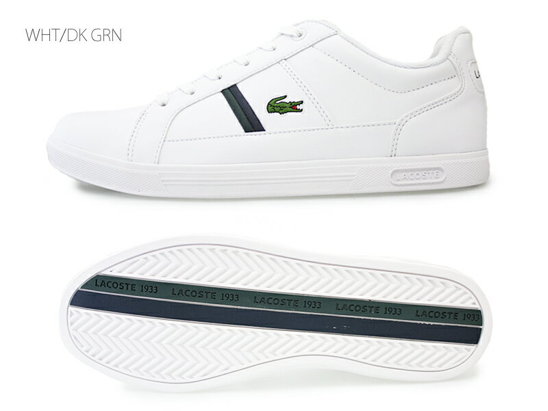 ラコステ【LACOSTE】EUROPA 0120 1 エウロパ 0120 1 ホワイト/ダークグリーン(1R5) SM00070メンズスニーカー/ローカット/レザーシューズ/カジュアル/紐靴/レースアップ/普段履き/スポーツカジュアル/快適/消臭/防菌/人気モデル/新作【あす楽】