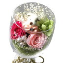 名入れ ワイングラス プリザーブドフラワー入り お名前 記念日 メッセージ彫刻 かわいいくまちゃん付き グラスにラインストーンをちりばめて華やかに 結婚祝い 結...