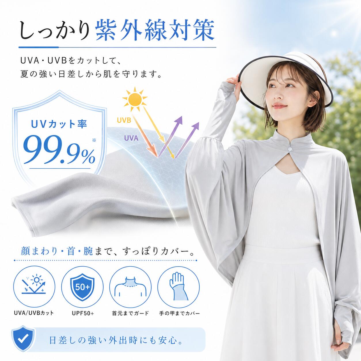 uvカット ポンチョ レディース ショート ボレロ UV ショール 接触冷感 アームカバー ラッシュガード 長袖 ケープ 肩掛け 日よけ カーディガン 長袖 指穴付き 体型カバー トップス 通気 軽量 日焼け防止 紫外線対策 夏 運転 お出かけ m-style2021-10000711 【MIONO楽天市場店】 サンプル画像3