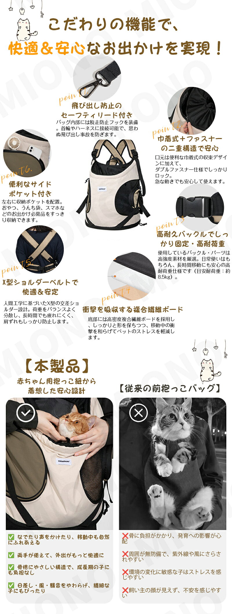 【5％OFFクーポン配布中】 ペットキャリー 猫 高品質スリング ペット用品 キャリー...
