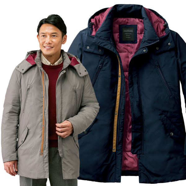 裏キルトハーフコート 暖か シルエットすっきり ファスナー付胸ポケット 着脱可能フード 秋冬 40代 50代 60代 957606