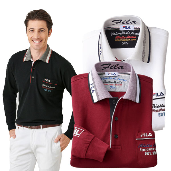 衿ジャガードデザインポロシャツ 同サイズ3色組 FILA 鹿の子素材 秋冬春 40代 50代 60代 957825