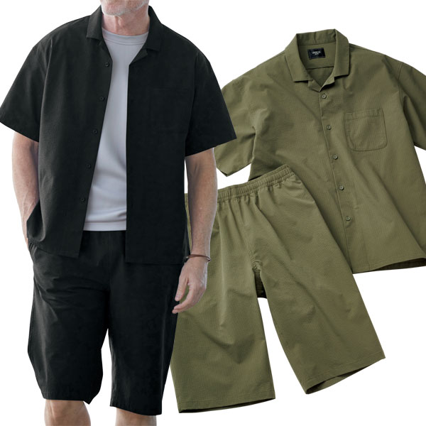 半袖シャツ＆ショーツセット シアサッカー カジュアル同色上下セット 開襟シャツ ハーフパンツ メンズ 春夏秋 40代 50代 60代 958249