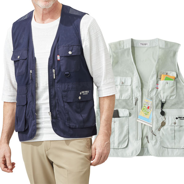 軽量 多ポケットメッシュベスト 収納便利な10ポケット ファスナー付ポケット 春夏 メンズ 40代 50代 60代 958311