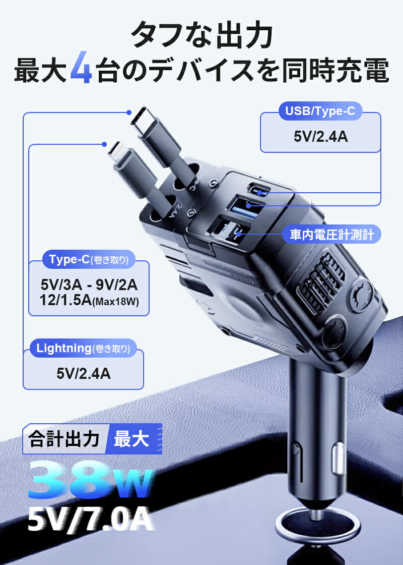 �����������å� �� ���Ŵ亮���������å� USB ������꼰�����֥�2���դ�(80cm�ˡ�Type-C 100W/Lightning 20W��®���š�4�ݡ��� �������㡼���㡼 4��Ʊ���˽��� �б�iPhone 15/14/13/12, Galaxy S22/S21 Ultra, iPad, LED�ե������Ű�¬��