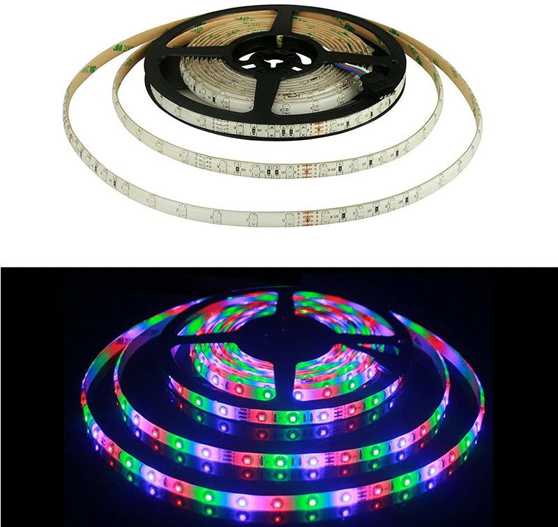 LEDテープライト RGB リモコン AC電源付 12V 5M 3528SMD 白ベース 300連 防水 切断...