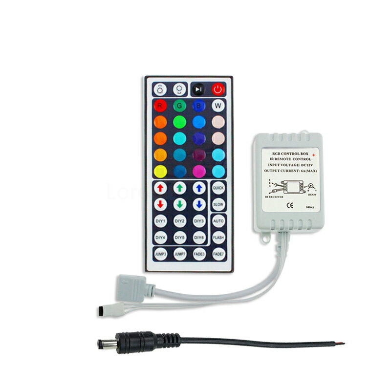 12V LEDテープライト用 44キー リモコン 5050smd RGB マルチカラー用 調光機能 点灯パターン変更 リモートコントローラー 調光器 ワイヤレス ケーブル 連結コネクタ DC 接続 明るさ調整 パーツ LED