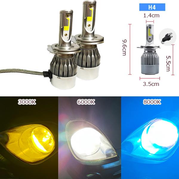 【スーパーセール最大28倍】 ヘッドライト H4 LED バルブ 2個 DC12V イエロー ホワイト ブルー 高輝度 高効率 雨天 濃霧 Hi Lo 切り替え