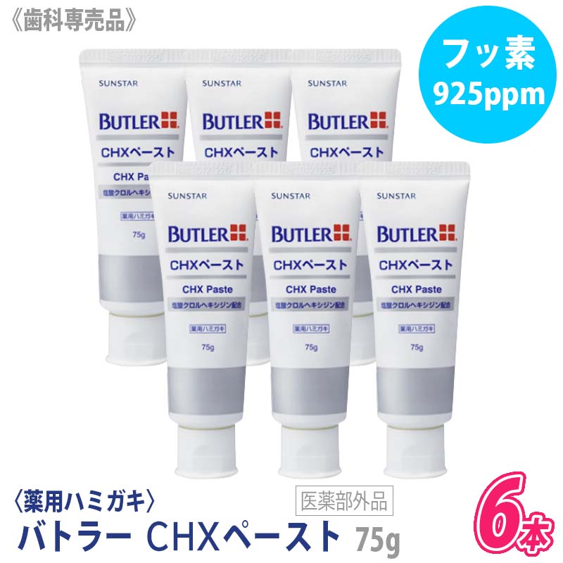 【6本セット】【あす楽/送料無料】 BUTLER バトラー CHXペースト 75g 歯科専売品 SUNSTAR サンスター 歯みがき粉 薬用ハミガキ GUM まとめ買い フッ素925ppm う蝕予防 歯周病予防 低研磨 低発泡