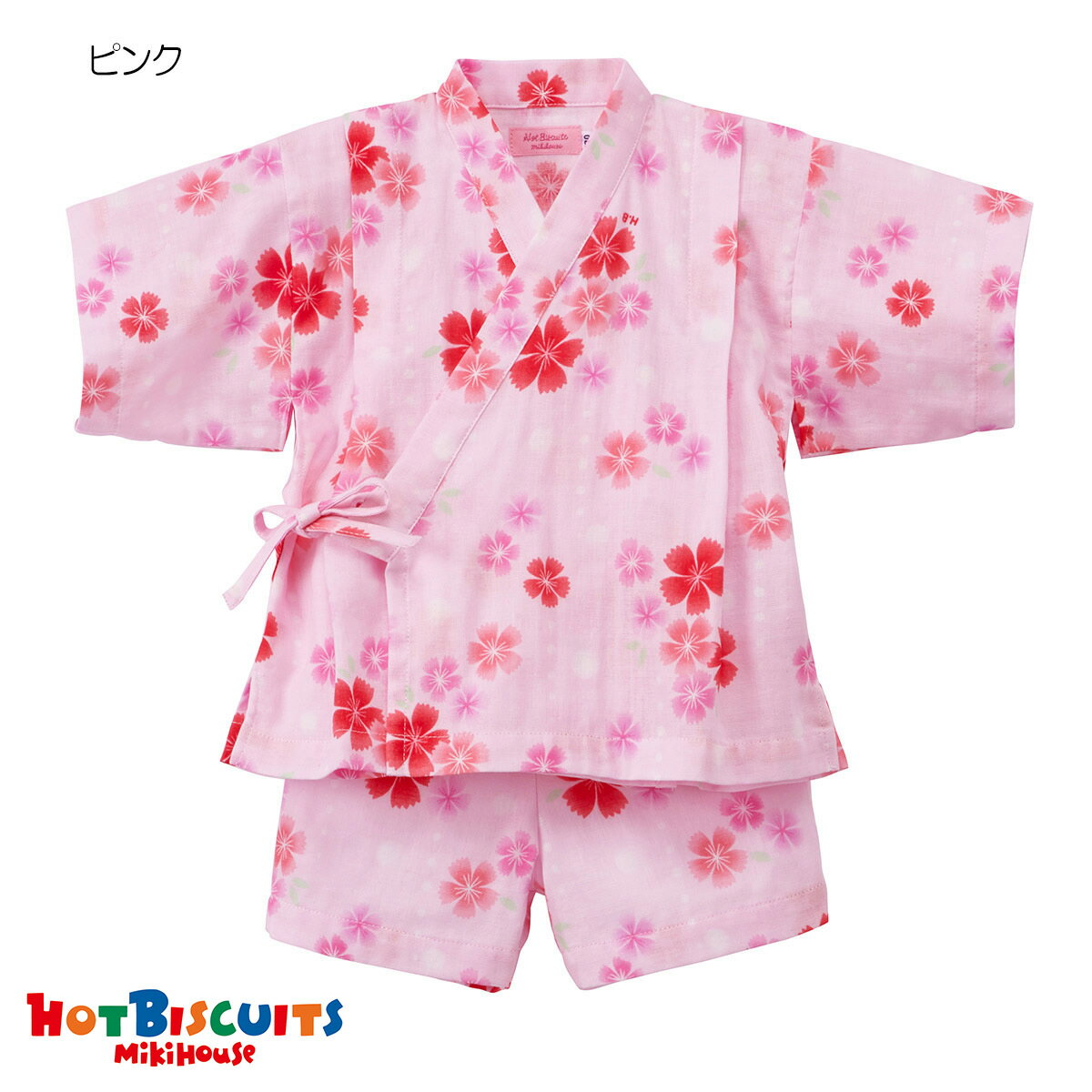 ホットビスケッツ さくら柄ガーゼ甚平スーツ(80cm・90cm100cm・110cm)ミキハウス正規販売店●メール便OKのサムネイル