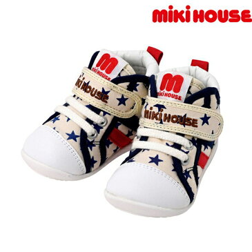 【セール30%OFF】【箱無し】【メール便不可】【MIKIHOUSE ミキハウス】星柄☆キャンバス素材のセカンドベビーシューズ(12.5cm-14.5cm)【出産祝い・ギフトに】靴