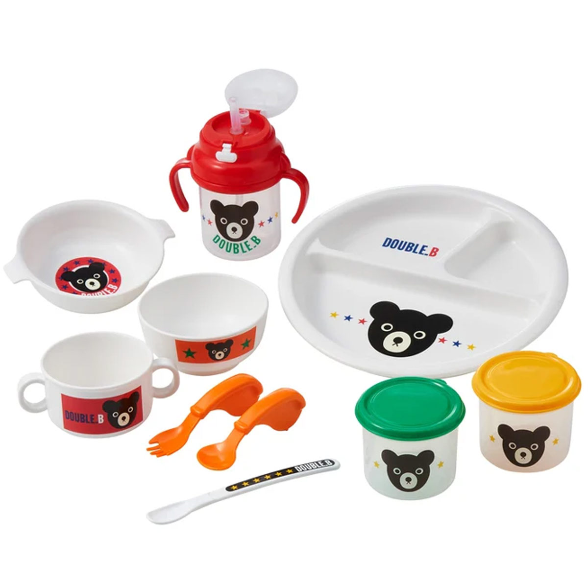 ダブルビー 黒クマ柄 テーブルウェアセット ベビー食器セット ※箱付き ミキハウス正規販売店●メール便不可