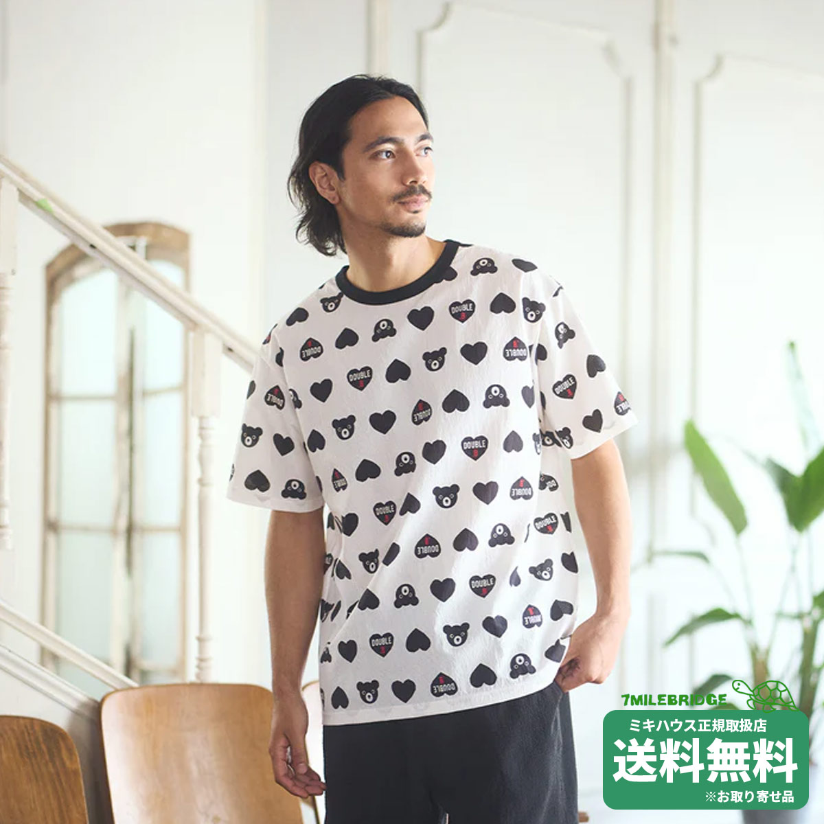 樂天商城 - ポイント10倍！ダブルビー 吸水速乾 総柄 半袖Tシャツ (大人用)ミキハウス正規販売店●メール便OK